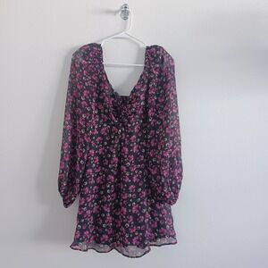 ASTR The Label Dress Women S Black /Pink Floral Print Mini Party Romantic Fairy